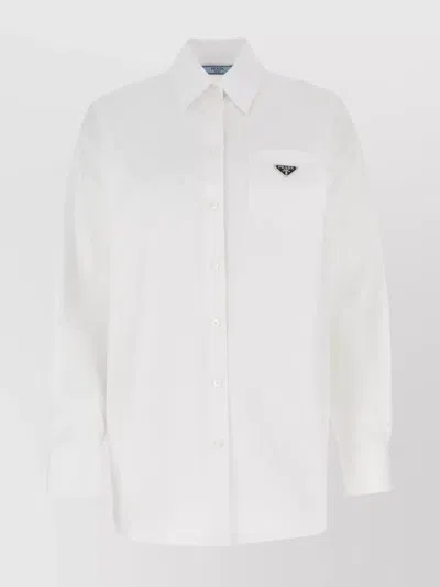 Prada Angle-cut Cuffs Cotton Poplin Shirt In White