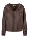 Prada V-neck Checked Pullover In Brown