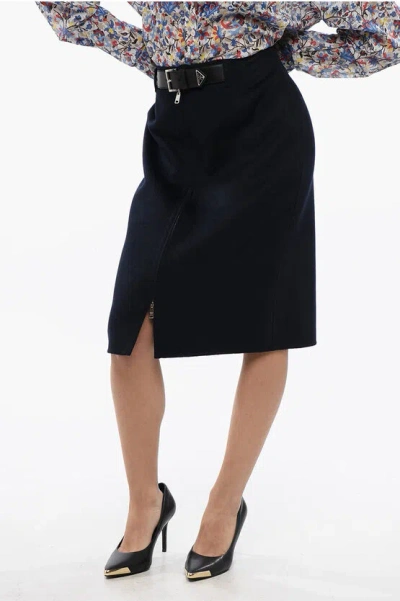 Prada Angora Blend Longuette With Leather Belt In Black