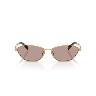 Prada Angular Geometric Frame Sunglasses With Tortoiseshell Temples In Metallic