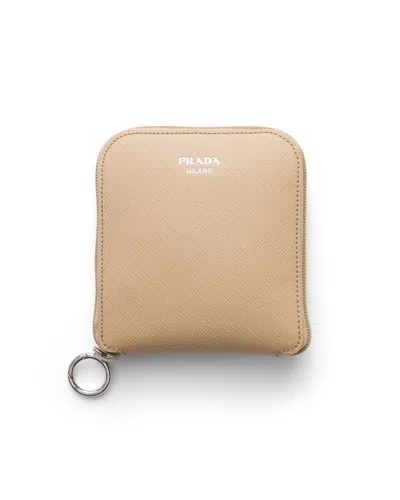 Prada Anhänger Aus Saffiano-leder Mit Tasche Aus Re-nylon In Kamelbraun