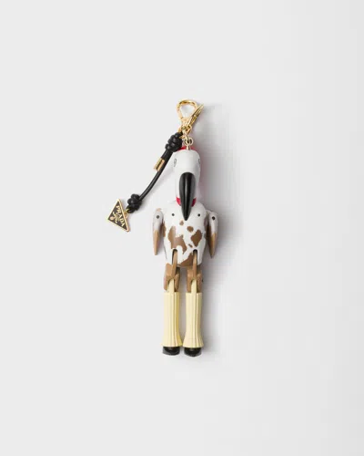 Prada Animal Key Ring Charm With Metal Ring In White