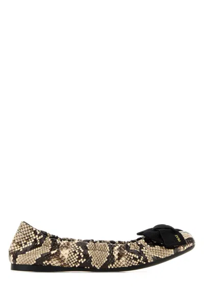 Prada Printed Python Leather Ballerinas For Women In Animal Print