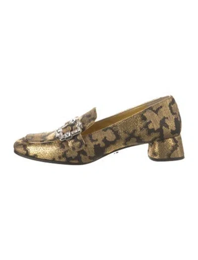 Pre-owned Prada Animal Print Crystal Embellishments Loafers In Gold/metallic