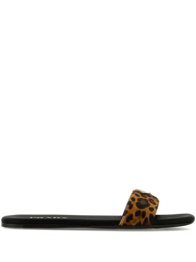 Prada Animal-print Leather Sandals In Multi