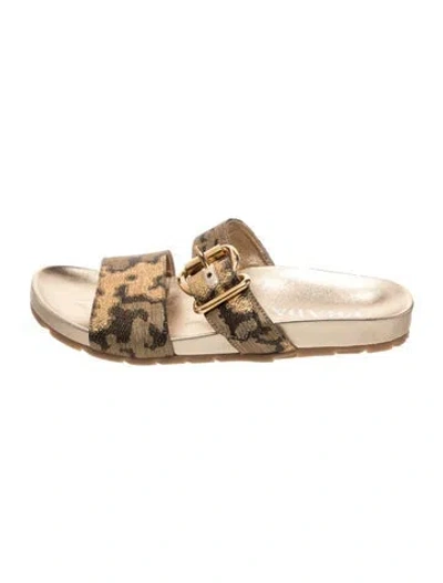 Pre-owned Prada Animal Print Slides In Gold/metallic