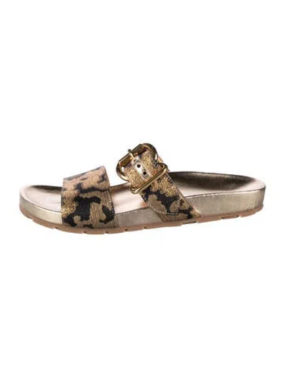 Pre-owned Prada Animal Print Slides In Gold/metallic