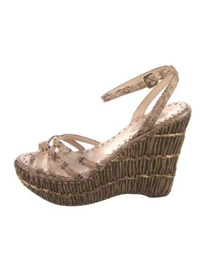 Pre-owned Prada Animal Print Whipstitch Trim Espadrilles In Brown
