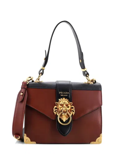 Pre-owned Prada Animalier Cahier Convertible Shoulder Bag Leather Medium Satchel In Red