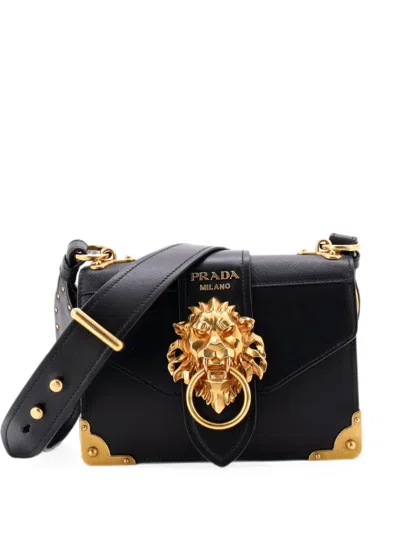 Pre-owned Prada Animalier Cahier Leather Small Crossbody Bag In Black