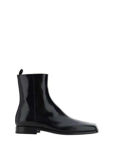 Prada Men's Jokoto Leather Zip Ankle Boots In Black