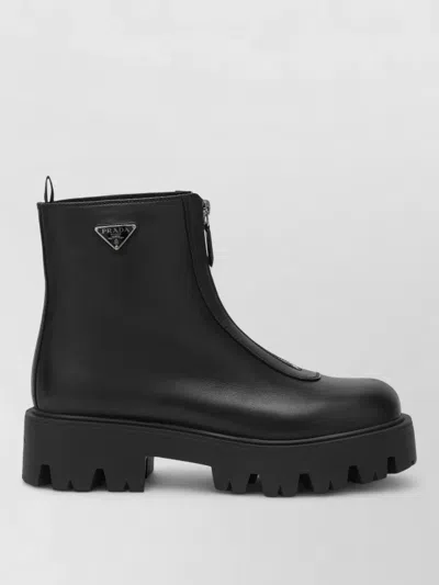 Prada Ankle Height Boots Chunky Sole Design In Black