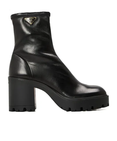 Prada Ankle Highheeled Boots In Black