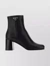 Prada Ankle Length Leather Boots With Block Heel In Black