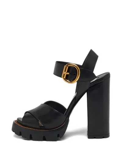 Pre-owned Prada Ankle-strap Leather Sandals In Black