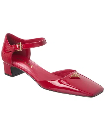 Prada Vernice Patent Ankle-strap Ballerina Pumps In Red