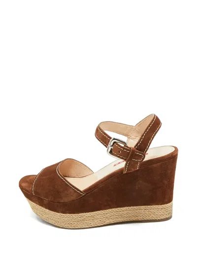 Pre-owned Prada Ankle-strap Wedged Sandals In Brown
