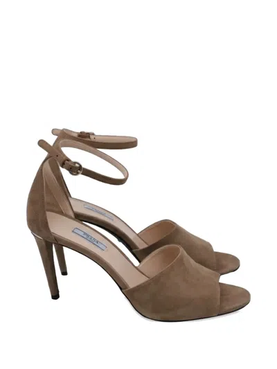 Pre-owned Prada Ankle-strap Peep-toe Sandals In Brown