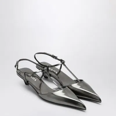 PRADA PRADA  ANTHRACITE GREY PATENT LEATHER SLINGBACK PUMPS