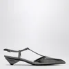 Prada Logo Leather Pointy-toe Slingback Pump In Gray