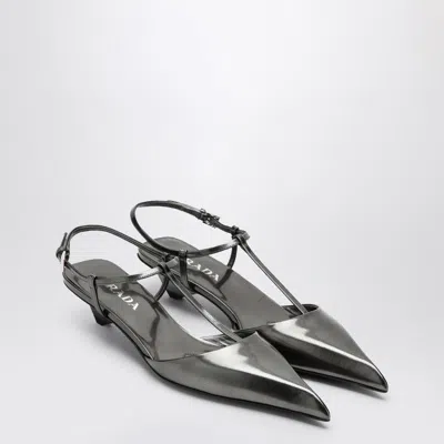 Prada Anthracite Grey Patent Leather Slingback Pumps In Metallic