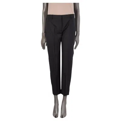 Pre-owned Prada Anthracite Grey Wool Blue Velvet Side Stripe Cropped Pants 40 S In Gray