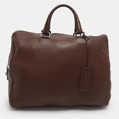 Pre-owned Prada Antique Brown Cervo Deerskin Leather Tote