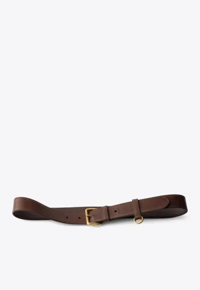 Prada Antique Leather Belt With D-ring In Brown