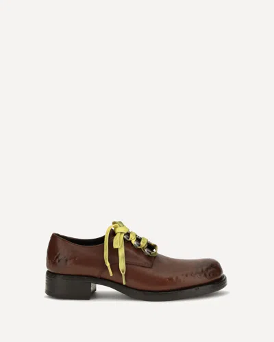 Prada Antique Leather Lace-up Loafers In Brown