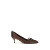 Prada Pumps In Antiqued Leather With Exposed Stitching And Raw Edges In Brown