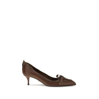 Prada Antique Leather Pumps In Brown