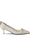 Prada Exposed Seam Kitten Heel Pump In White