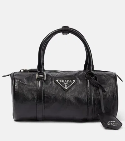 Prada Antique Leather Tote Bag In Nero
