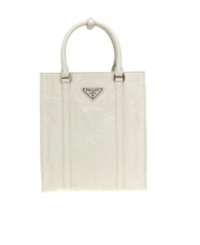 Prada Antique Nappa Leather Tote Bag In White