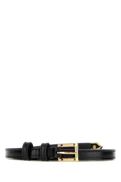 Prada Antiqued Golden Metal Leather Belt In Black