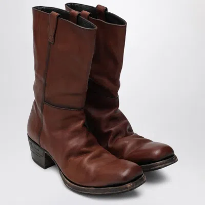 Prada Antiqued Leather Ankle Boots In Cocoa Color In Multi