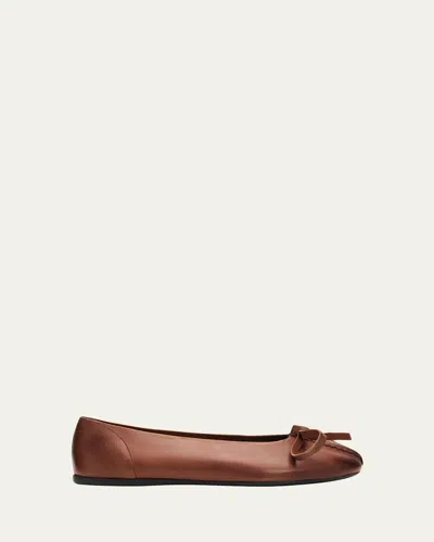 Prada Antiqued Leather Ballerina Flats In Brown