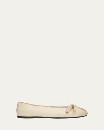 Prada Antiqued Leather Ballerina Flats In White