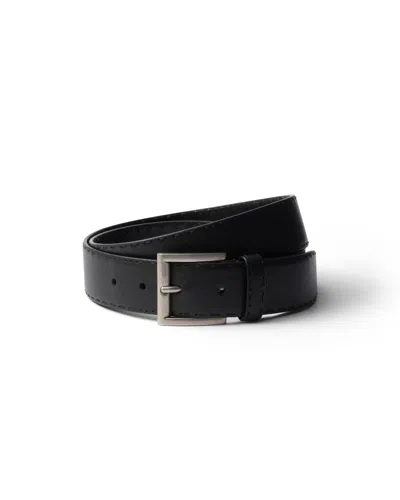 Prada Antiqued Leather Belt In Black
