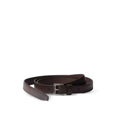 Prada Antiqued Leather Belt In Brown