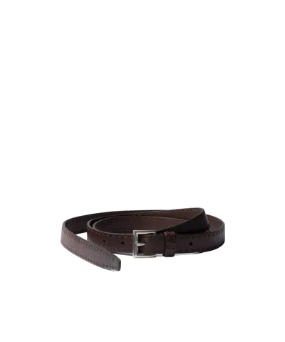 Prada Antiqued Leather Belt In Coffee