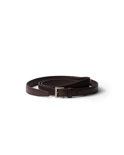 Prada Antiqued Leather Belt In Brown