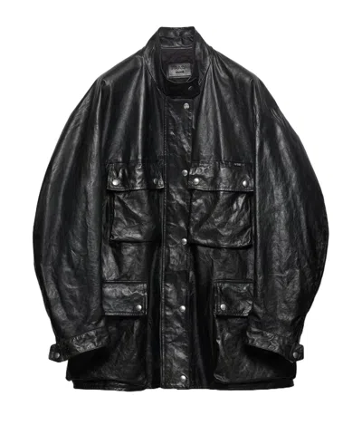 Prada Antiqued Leather Caban Jacket In Black