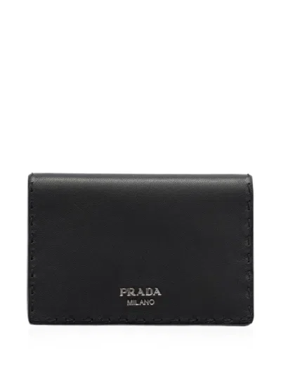 Prada Antiqued Leather Card Holder In Black