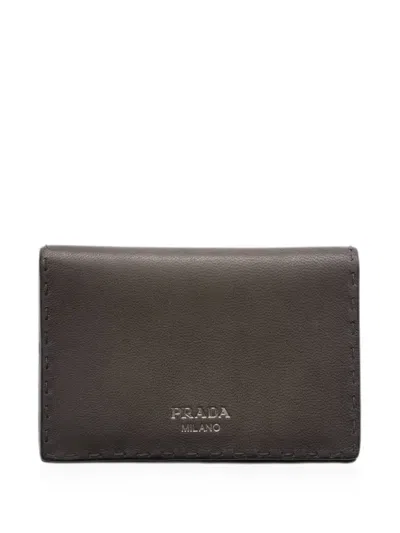 Prada Antiqued Leather Card Holder In Brown