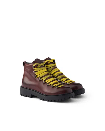 Prada Antiqued Leather Lace-up Ankle Boots In Brown