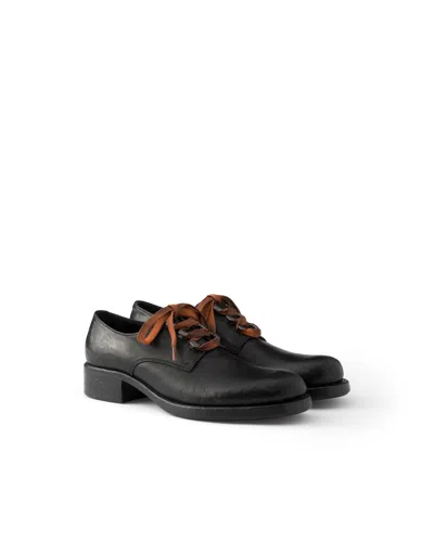 Prada Antiqued Leather Lace-up Shoes In Black