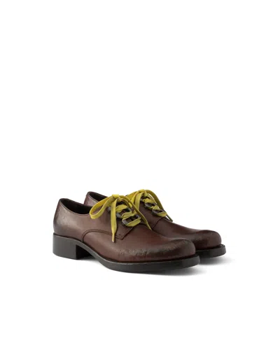 Prada Antiqued Leather Lace-up Shoes In Cocoa Brown
