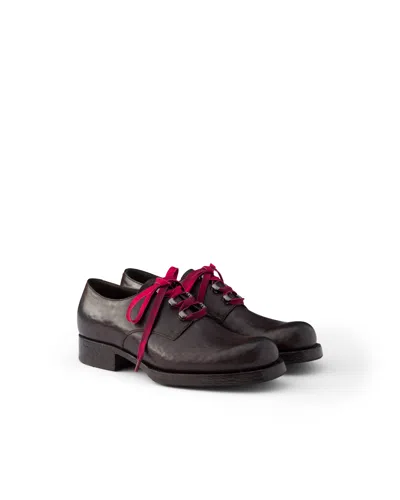 Prada Antiqued Leather Lace-up Shoes In Brown