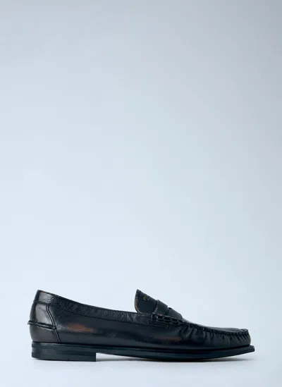 Prada Antiqued Leather Loafers In Black